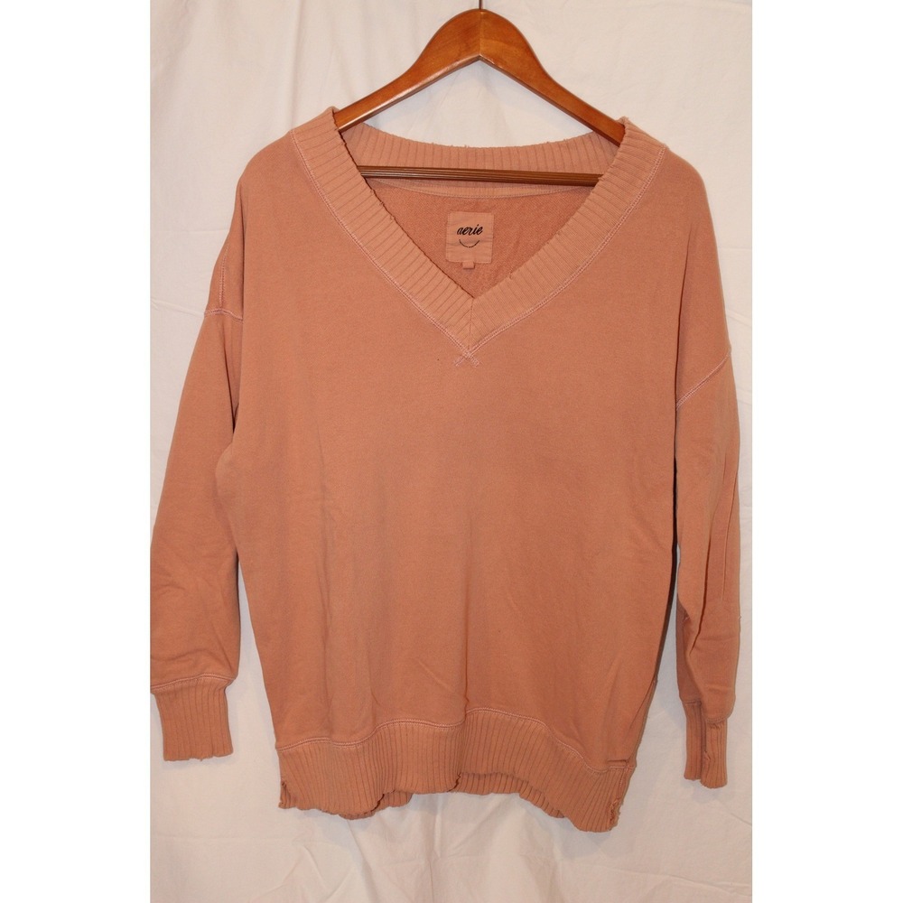 Aerie V Neck Sweatshirt XS Peach Oversized Pullover Cozy Lounge